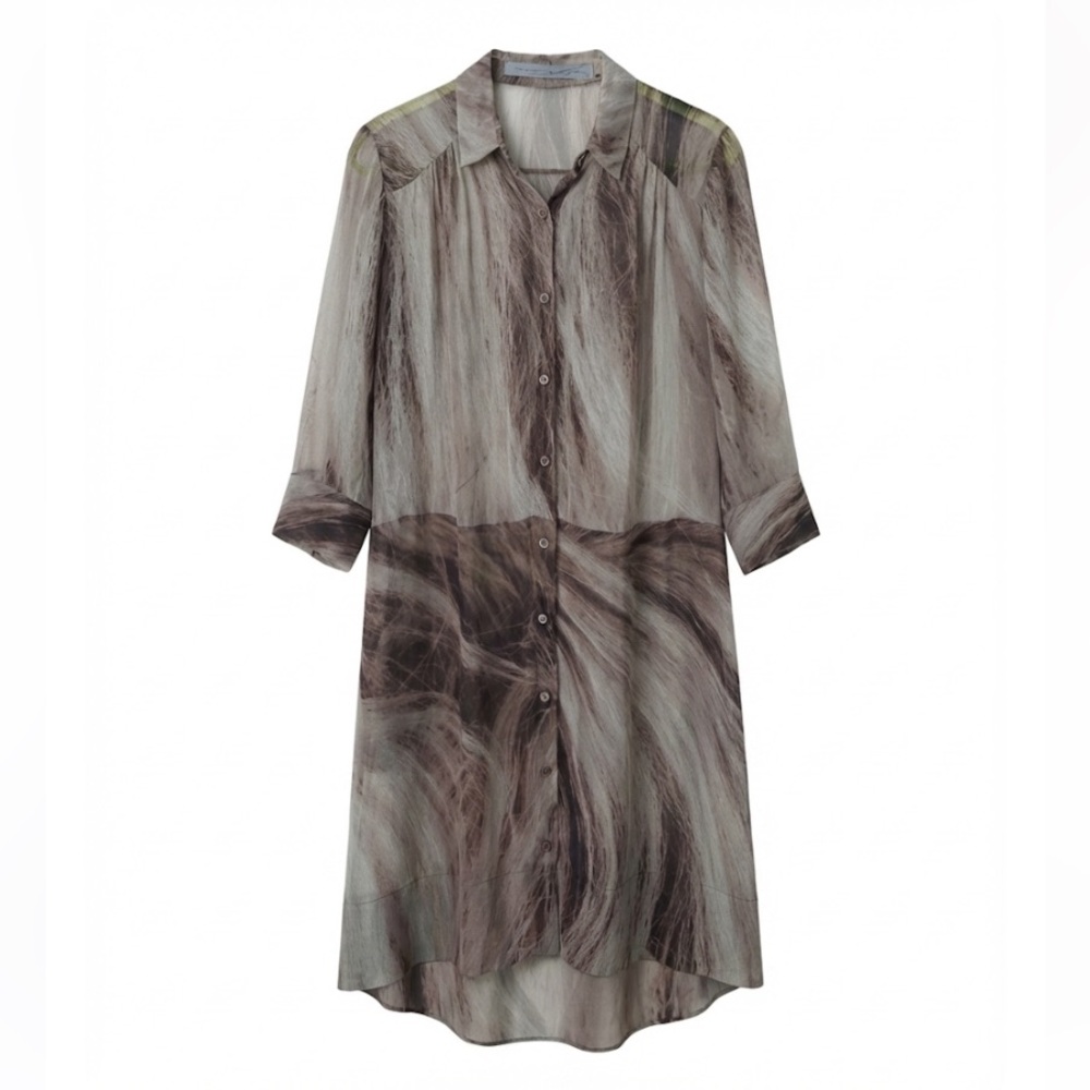 RAQUEL ALLEGRA Silk Tunic Top 0 XS Sheer Art To Wear Lagenlook Grunge Boho Gray